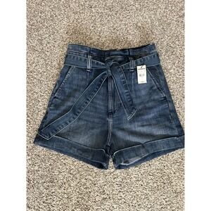 NWT, Express High Waisted Dark Denim Tie Waist Shorts Size 4